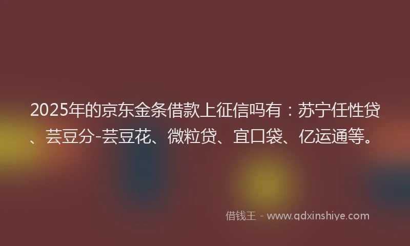 2025年的京东金条借款上征信吗有：苏宁任性贷、芸豆分-芸豆花、微粒贷、宜口袋、亿运通等。
