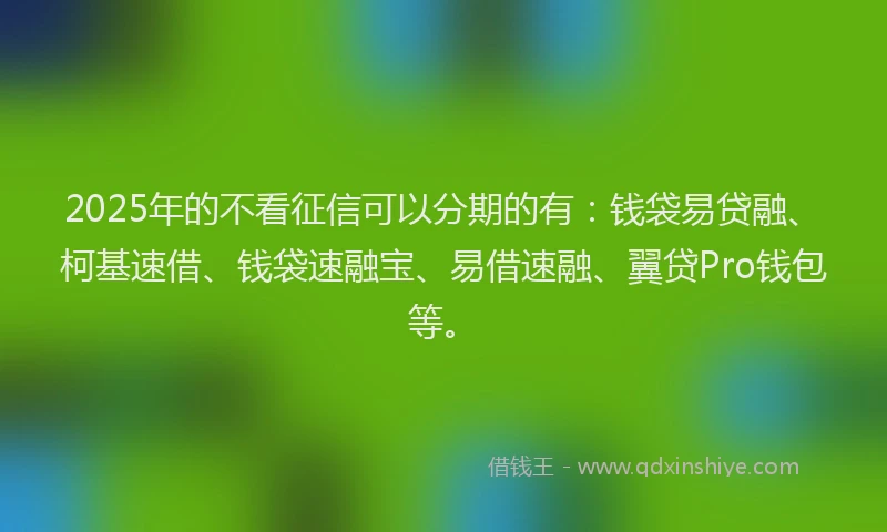 2025年的不看征信可以分期的有：钱袋易贷融、柯基速借、钱袋速融宝、易借速融、翼贷Pro钱包等。