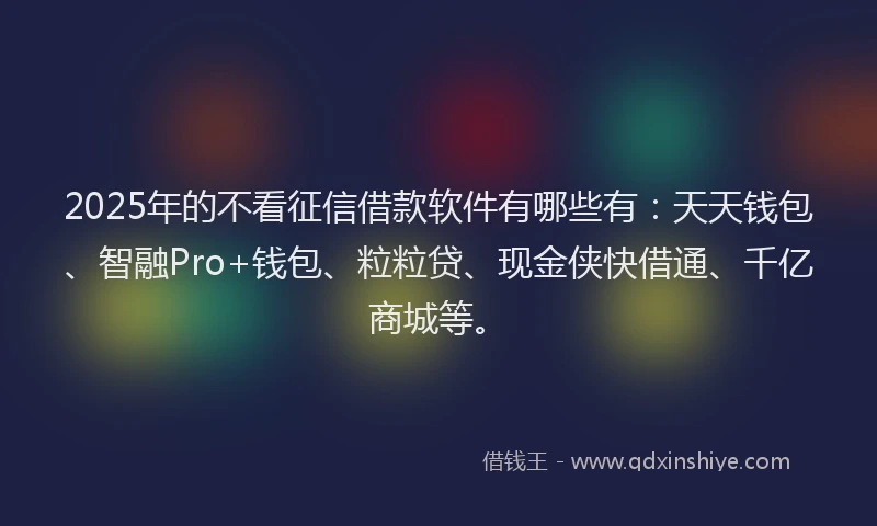 2025年的不看征信借款软件有哪些有：天天钱包、智融Pro+钱包、粒粒贷、现金侠快借通、千亿商城等。