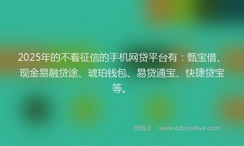 2025年的不看征信的手机网贷平台有：甄宝借、现金易融贷途、琥珀钱包、易贷通宝、快捷贷宝等。