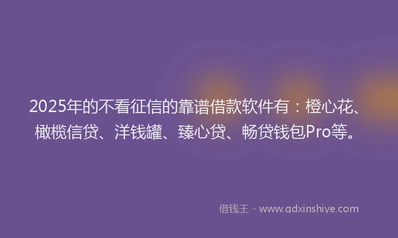 2025年的不看征信的靠谱借款软件有：橙心花、橄榄信贷、洋钱罐、臻心贷、畅贷钱包Pro等。