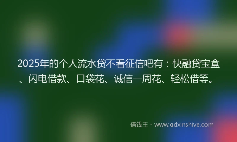 2025年的个人流水贷不看征信吧有：快融贷宝盒、闪电借款、口袋花、诚信一周花、轻松借等。