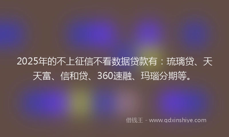 2025年的不上征信不看数据贷款有：琉璃贷、天天富、信和贷、360速融、玛瑙分期等。