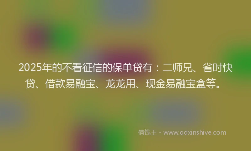 2025年的不看征信的保单贷有：二师兄、省时快贷、借款易融宝、龙龙用、现金易融宝盒等。