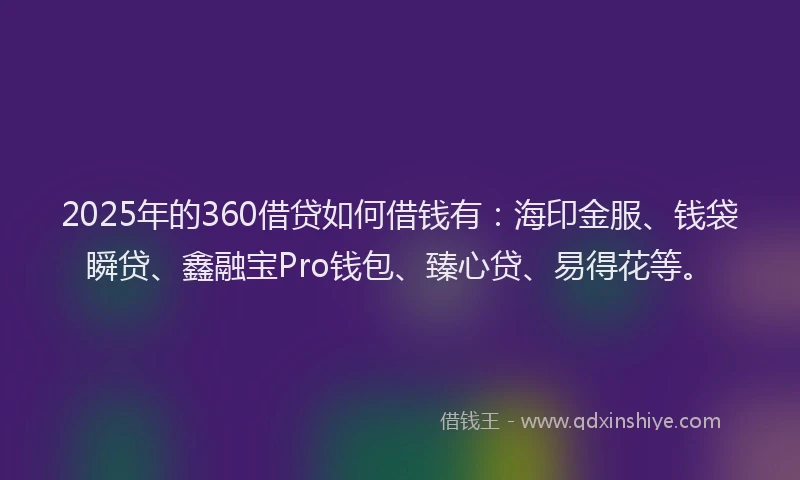 2025年的360借贷如何借钱有：海印金服、钱袋瞬贷、鑫融宝Pro钱包、臻心贷、易得花等。