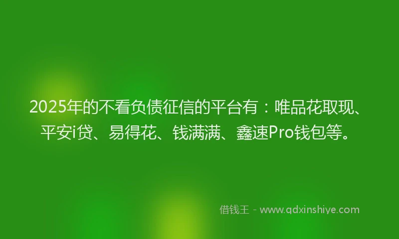 2025年的不看负债征信的平台有：唯品花取现、平安i贷、易得花、钱满满、鑫速Pro钱包等。