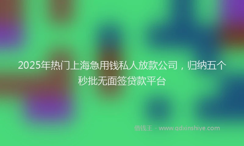 2025年热门上海急用钱私人放款公司，归纳五个秒批无面签贷款平台