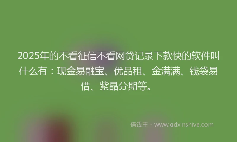 2025年的不看征信不看网贷记录下款快的软件叫什么有：现金易融宝、优品租、金满满、钱袋易借、紫晶分期等。