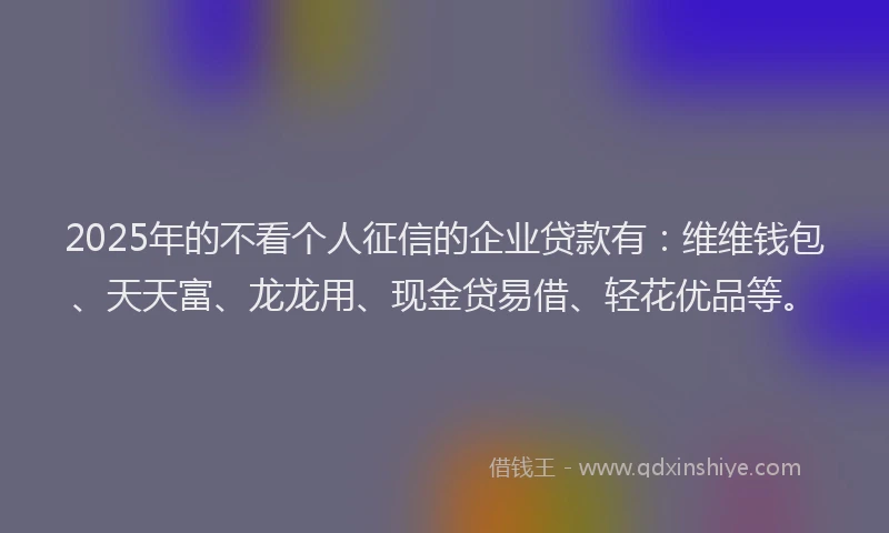 2025年的不看个人征信的企业贷款有：维维钱包、天天富、龙龙用、现金贷易借、轻花优品等。