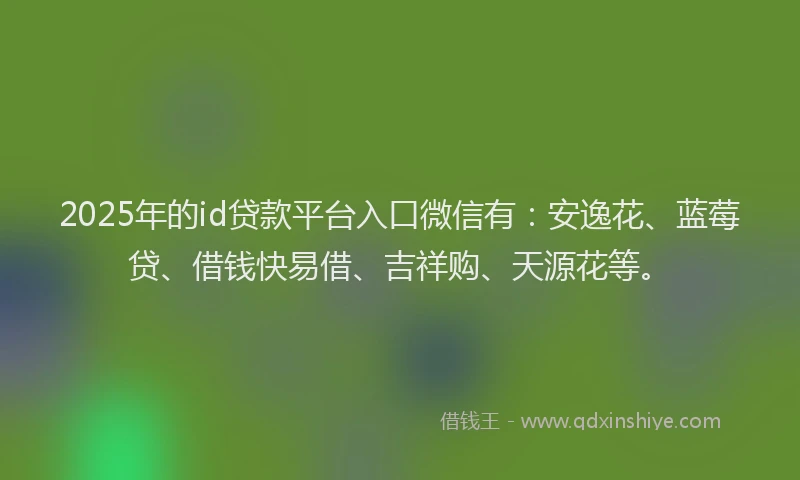 2025年的id贷款平台入口微信有：安逸花、蓝莓贷、借钱快易借、吉祥购、天源花等。