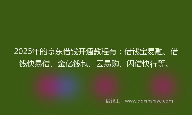 2025年的京东借钱开通教程有：借钱宝易融、借钱快易借、金亿钱包、云易购、闪借快行等。