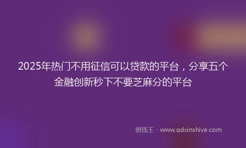 2025年热门不用征信可以贷款的平台，分享五个金融创新秒下不要芝麻分的平台