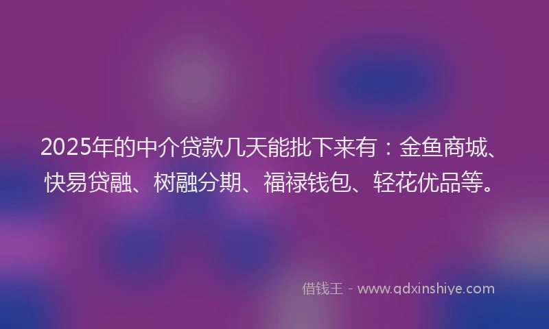2025年的中介贷款几天能批下来有：金鱼商城、快易贷融、树融分期、福禄钱包、轻花优品等。
