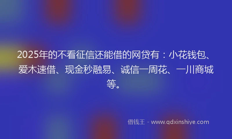2025年的不看征信还能借的网贷有：小花钱包、爱木速借、现金秒融易、诚信一周花、一川商城等。