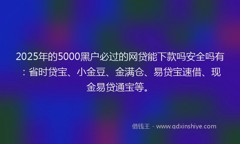 2025年的5000黑户必过的网贷能下款吗安全吗有：省时贷宝、小金豆、金满仓、易贷宝速借、现金易贷通宝等。