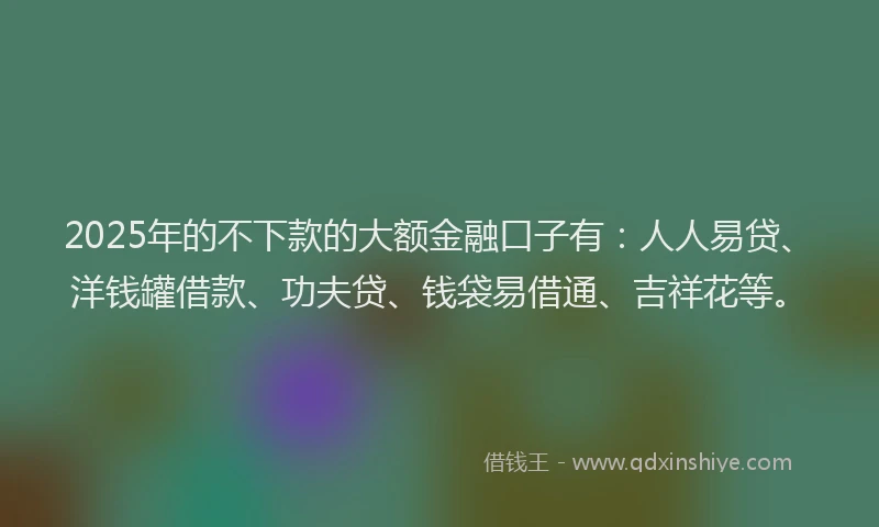 2025年的不下款的大额金融口子有：人人易贷、洋钱罐借款、功夫贷、钱袋易借通、吉祥花等。
