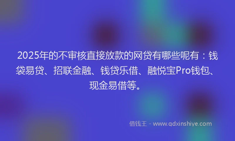 2025年的不审核直接放款的网贷有哪些呢有：钱袋易贷、招联金融、钱贷乐借、融悦宝Pro钱包、现金易借等。