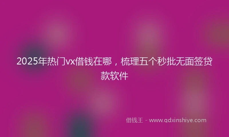 2025年热门vx借钱在哪，梳理五个秒批无面签贷款软件
