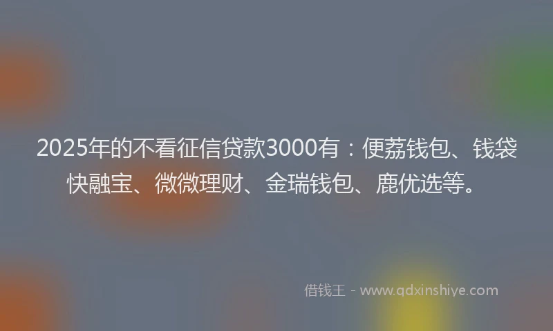 2025年的不看征信贷款3000有：便荔钱包、钱袋快融宝、微微理财、金瑞钱包、鹿优选等。