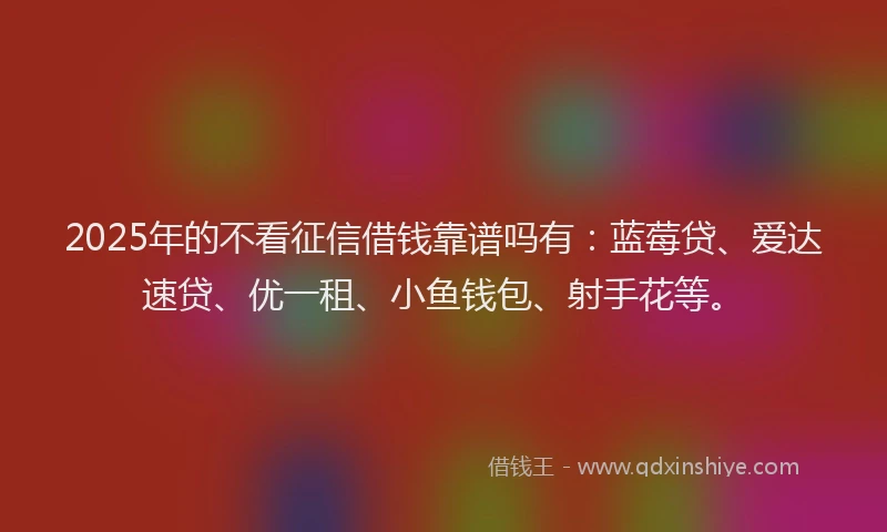 2025年的不看征信借钱靠谱吗有：蓝莓贷、爱达速贷、优一租、小鱼钱包、射手花等。