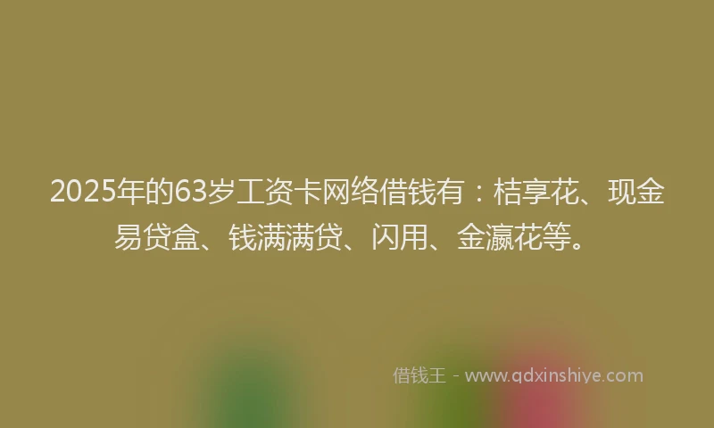 2025年的63岁工资卡网络借钱有：桔享花、现金易贷盒、钱满满贷、闪用、金瀛花等。
