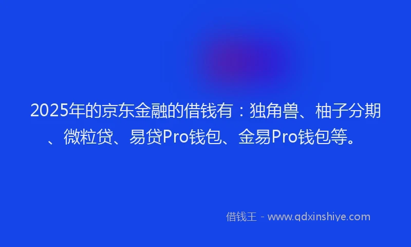 2025年的京东金融的借钱有：独角兽、柚子分期、微粒贷、易贷Pro钱包、金易Pro钱包等。
