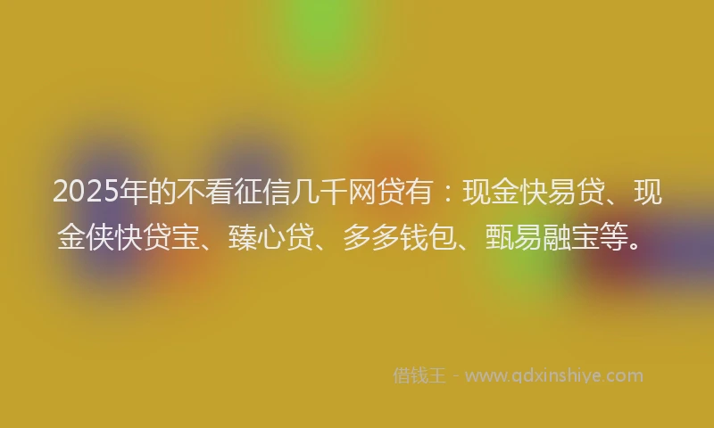 2025年的不看征信几千网贷有：现金快易贷、现金侠快贷宝、臻心贷、多多钱包、甄易融宝等。