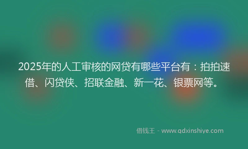 2025年的人工审核的网贷有哪些平台有：拍拍速借、闪贷侠、招联金融、新一花、银票网等。