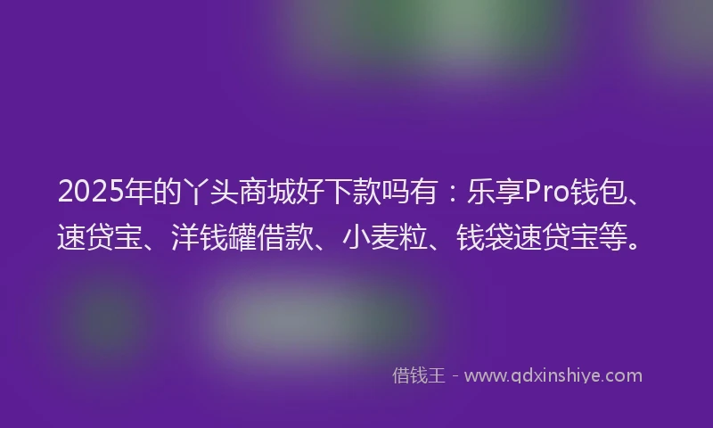 2025年的丫头商城好下款吗有：乐享Pro钱包、速贷宝、洋钱罐借款、小麦粒、钱袋速贷宝等。