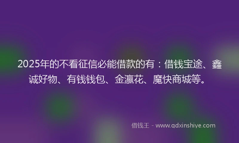 2025年的不看征信必能借款的有：借钱宝途、鑫诚好物、有钱钱包、金瀛花、魔快商城等。