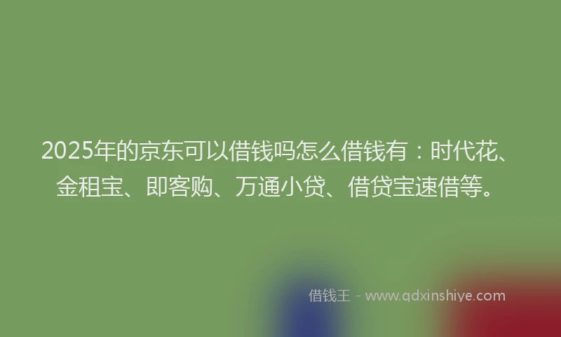 2025年的京东可以借钱吗怎么借钱有：时代花、金租宝、即客购、万通小贷、借贷宝速借等。