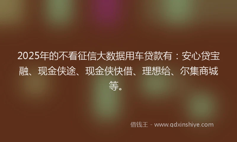 2025年的不看征信大数据用车贷款有：安心贷宝融、现金侠途、现金侠快借、理想给、尔集商城等。