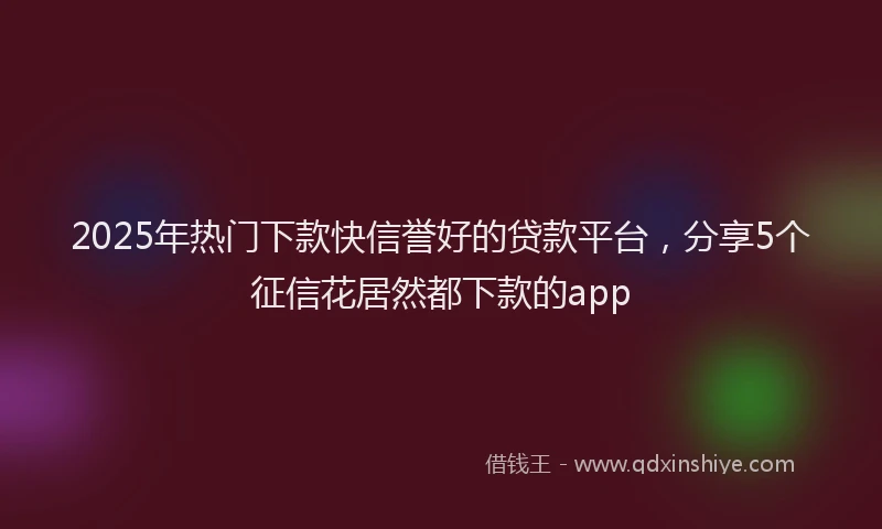 2025年热门下款快信誉好的贷款平台，分享5个征信花居然都下款的app