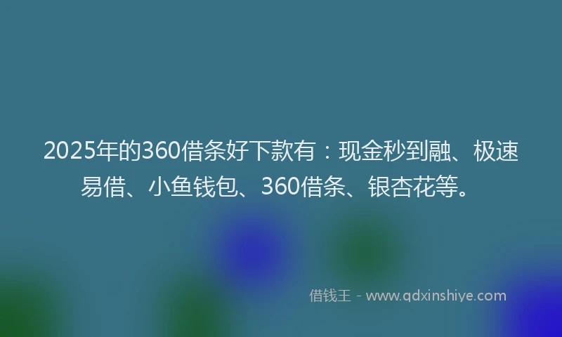 2025年的360借条好下款有：现金秒到融、极速易借、小鱼钱包、360借条、银杏花等。