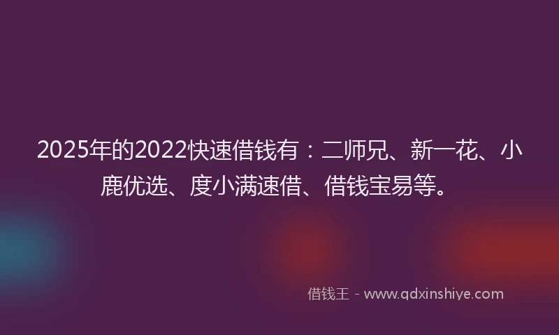 2025年的2022快速借钱有：二师兄、新一花、小鹿优选、度小满速借、借钱宝易等。
