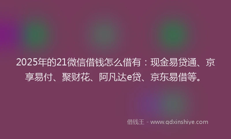 2025年的21微信借钱怎么借有：现金易贷通、京享易付、聚财花、阿凡达e贷、京东易借等。