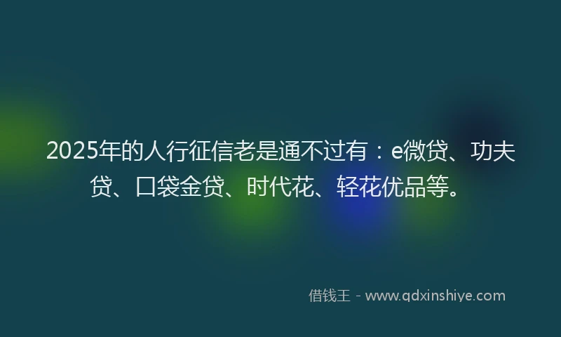 2025年的人行征信老是通不过有：e微贷、功夫贷、口袋金贷、时代花、轻花优品等。