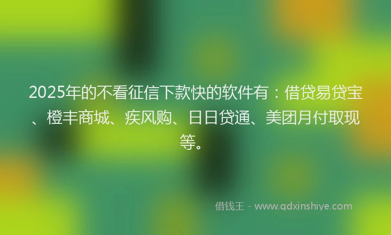 2025年的不看征信下款快的软件有：借贷易贷宝、橙丰商城、疾风购、日日贷通、美团月付取现等。