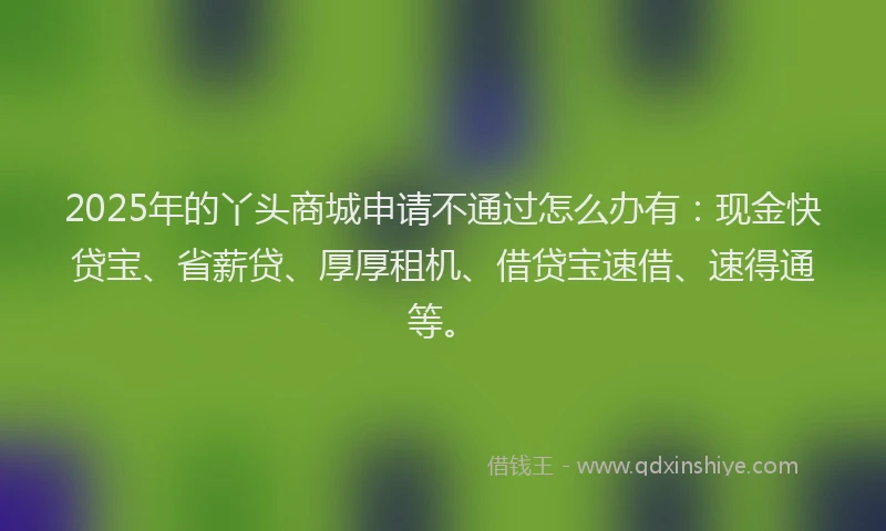 2025年的丫头商城申请不通过怎么办有：现金快贷宝、省薪贷、厚厚租机、借贷宝速借、速得通等。