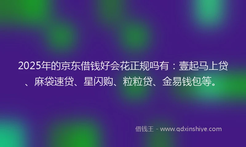 2025年的京东借钱好会花正规吗有：壹起马上贷、麻袋速贷、星闪购、粒粒贷、金易钱包等。