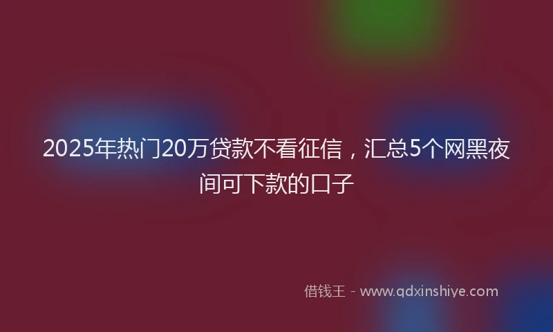 2025年热门20万贷款不看征信，汇总5个网黑夜间可下款的口子