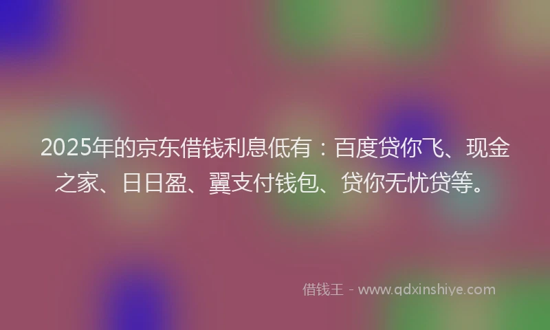 2025年的京东借钱利息低有：百度贷你飞、现金之家、日日盈、翼支付钱包、贷你无忧贷等。