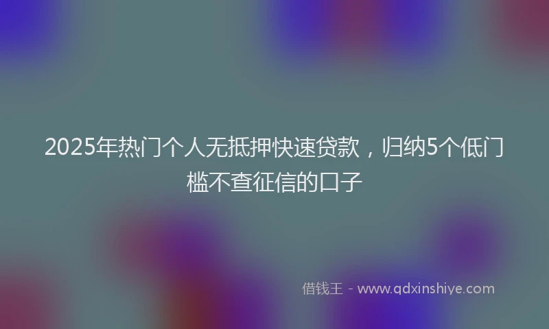 2025年热门个人无抵押快速贷款，归纳5个低门槛不查征信的口子
