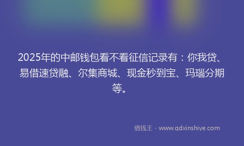 2025年的中邮钱包看不看征信记录有：你我贷、易借速贷融、尔集商城、现金秒到宝、玛瑙分期等。