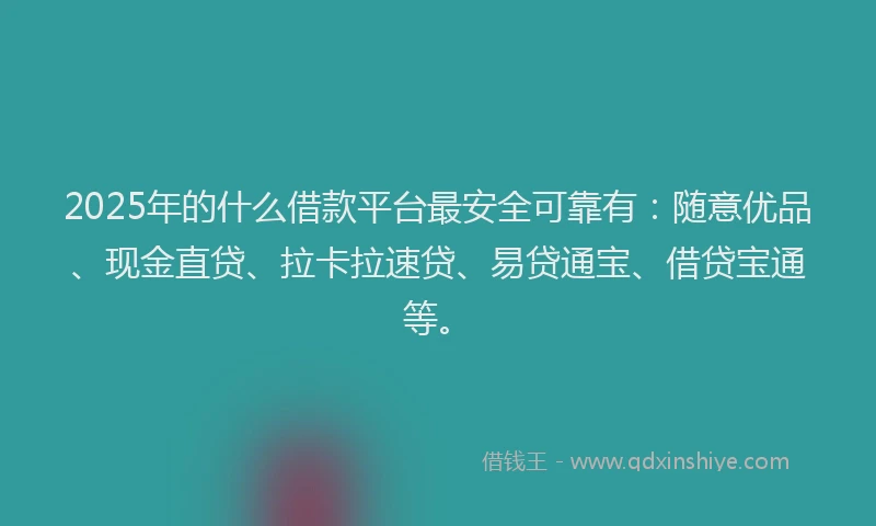2025年的什么借款平台最安全可靠有：随意优品、现金直贷、拉卡拉速贷、易贷通宝、借贷宝通等。