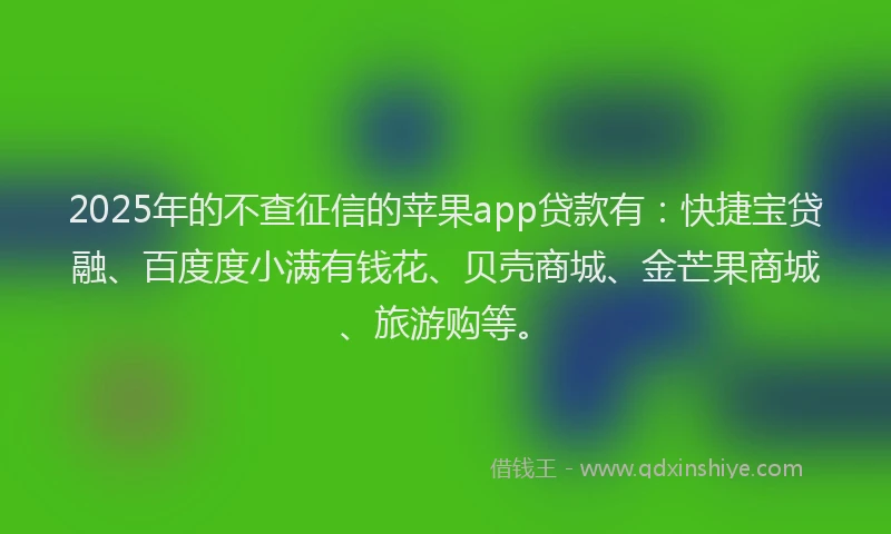 2025年的不查征信的苹果app贷款有：快捷宝贷融、百度度小满有钱花、贝壳商城、金芒果商城、旅游购等。