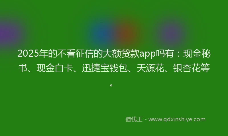 2025年的不看征信的大额贷款app吗有：现金秘书、现金白卡、迅捷宝钱包、天源花、银杏花等。