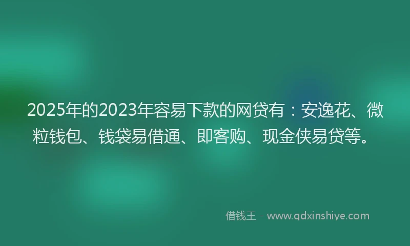 2025年的2023年容易下款的网贷有：安逸花、微粒钱包、钱袋易借通、即客购、现金侠易贷等。