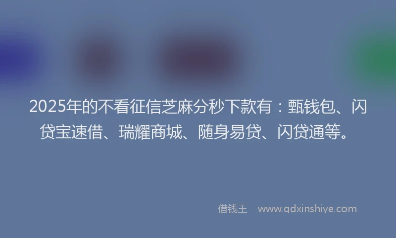 2025年的不看征信芝麻分秒下款有：甄钱包、闪贷宝速借、瑞耀商城、随身易贷、闪贷通等。