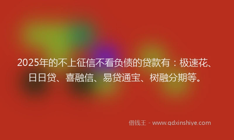 2025年的不上征信不看负债的贷款有：极速花、日日贷、喜融信、易贷通宝、树融分期等。